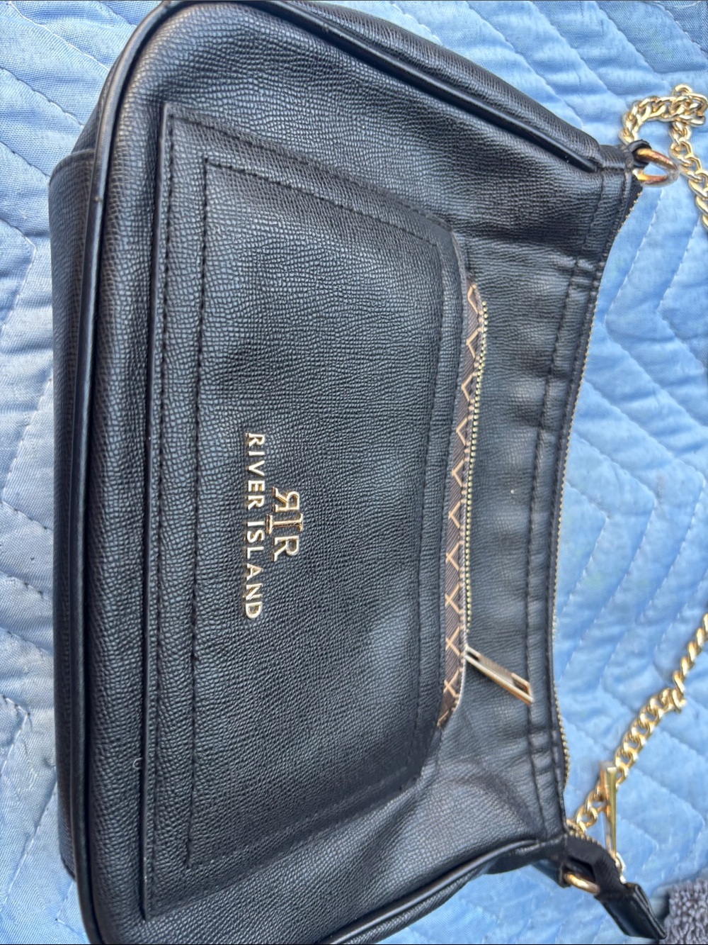 River Island Black Quilted Crossbody with Gold Chain Strap